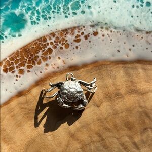 Solid Sterling Silver Cast Crab Pendant